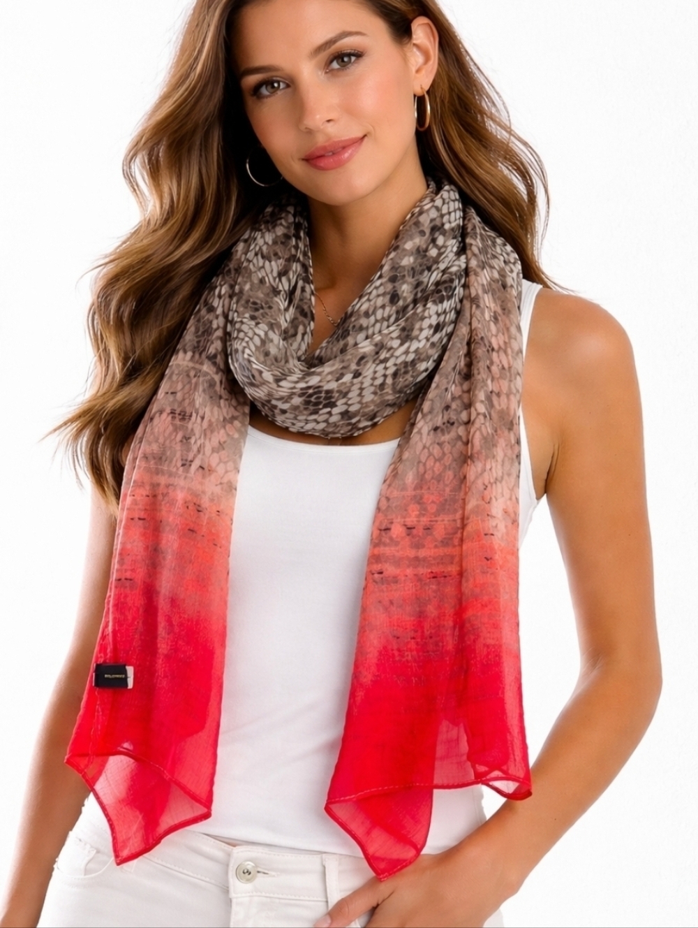 Dana Buchman Gradient Snake-Print Scarf in Red Beige & Brown, 27" X 70"